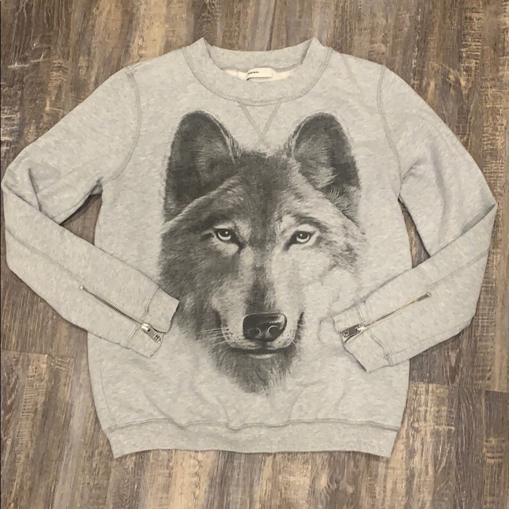 Diesel “Wisdom Wolf” Crewneck Sweater Zip detail